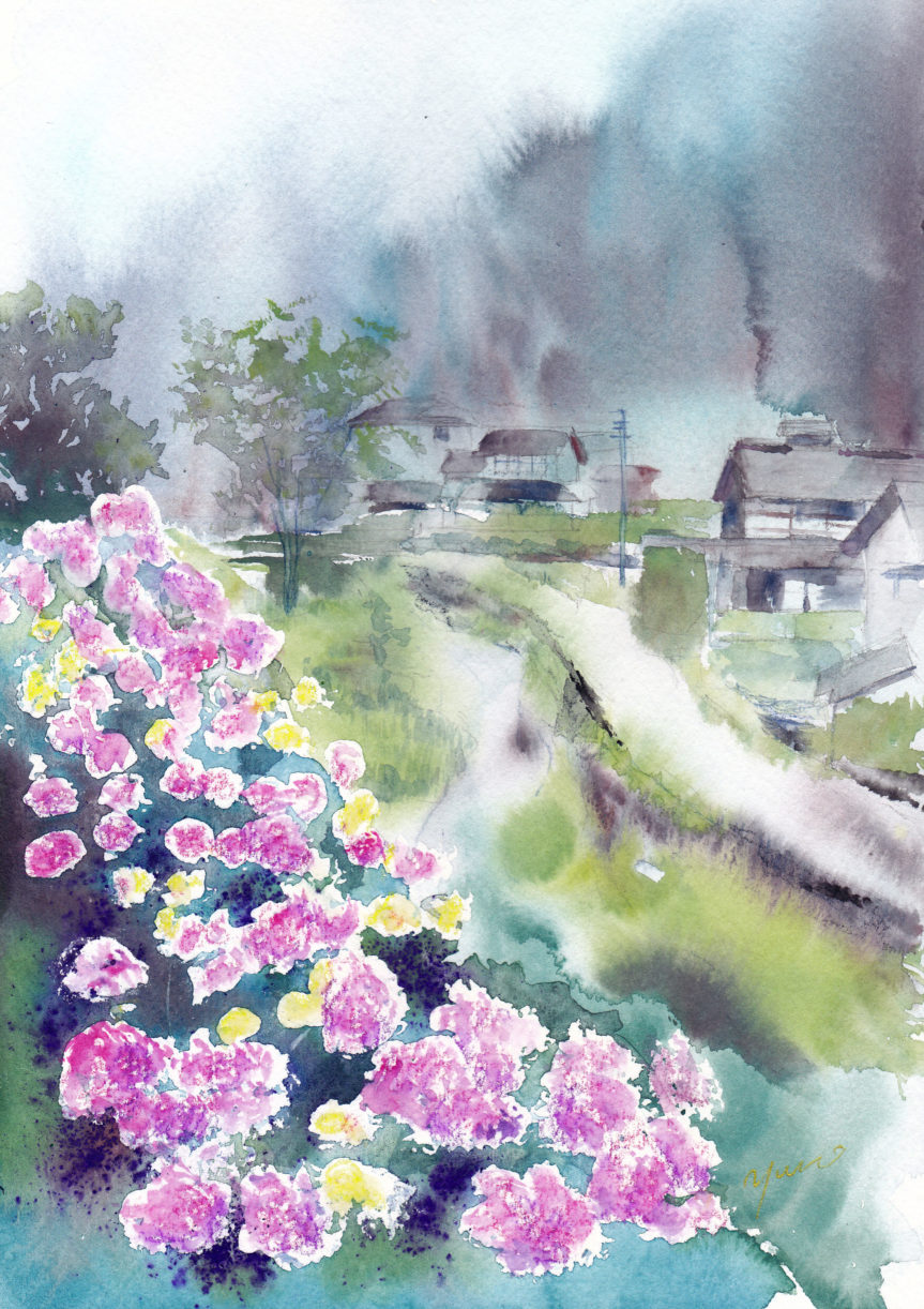 6月朝日カルチャー　風景画コース　紫陽花の道