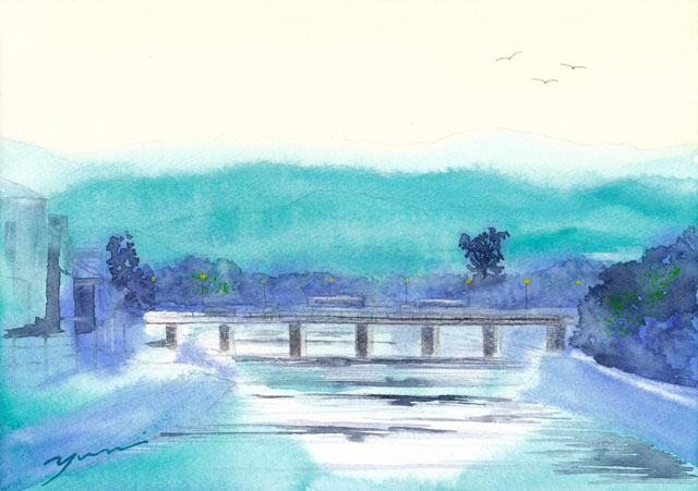 10月水彩色えんぴつ風景画コース「村雨　京都河原町」