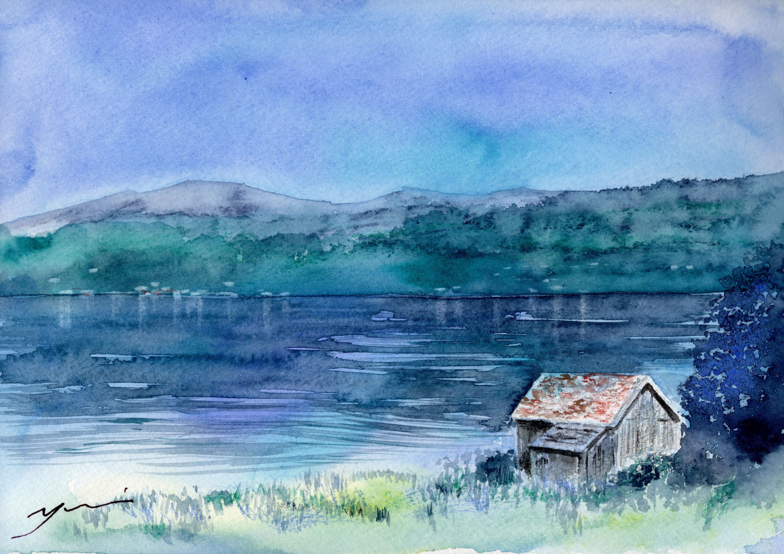 7月水彩色鉛筆 風景画コース「ノールフィヨルド」 | すい・さい・いろ suisaiiro