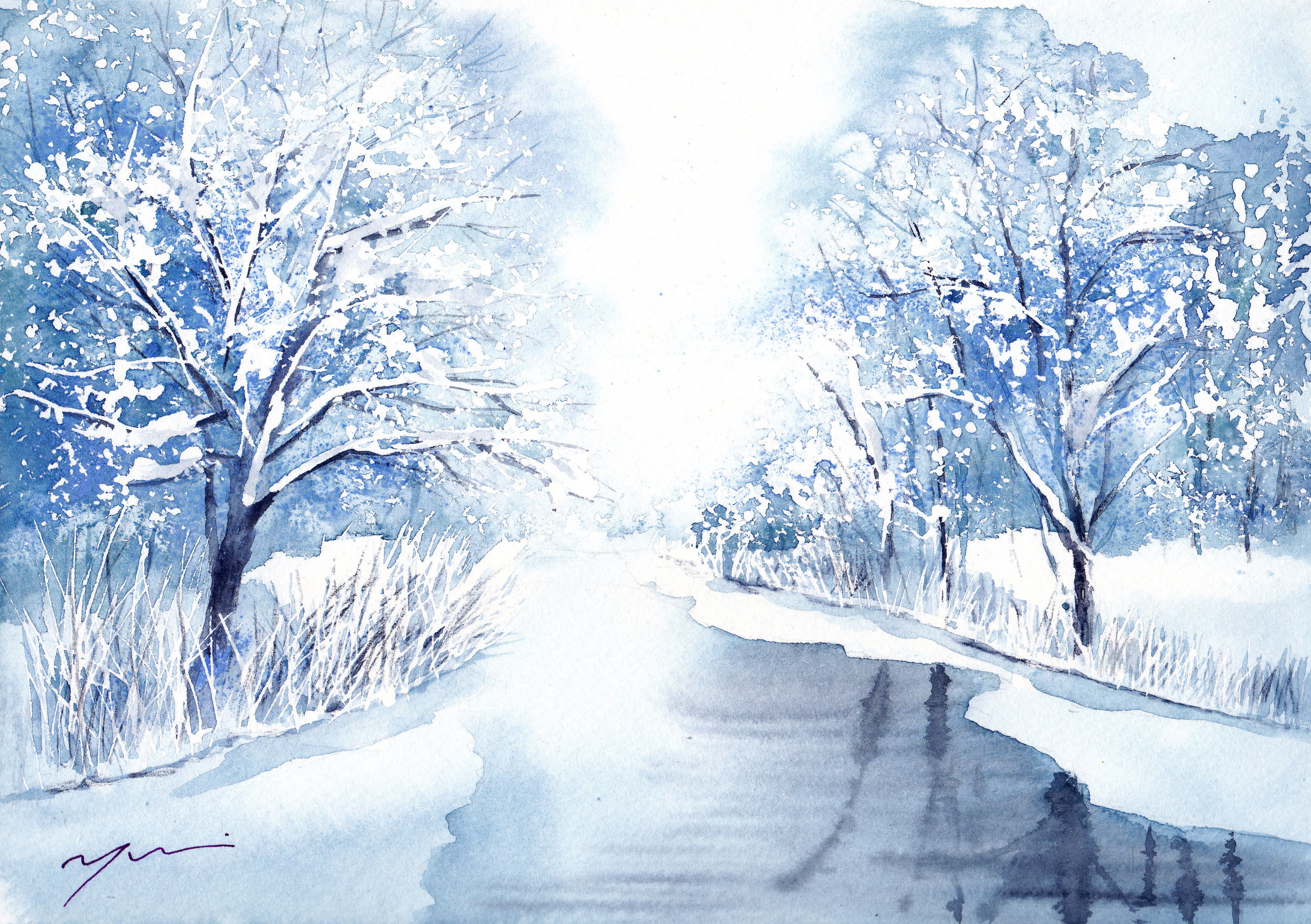1月水彩色えんぴつ風景画コース「ice rever」 | すい・さい