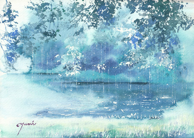 5月水彩色鉛筆 風景画コース「A rainy Sunday」