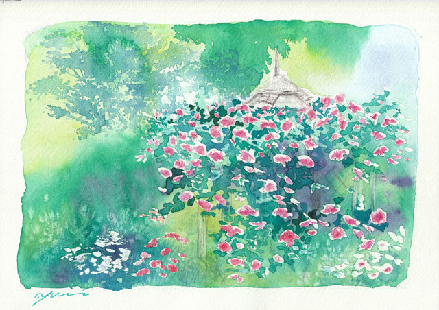 6月水彩色鉛筆 風景画コース「Rose Garden」