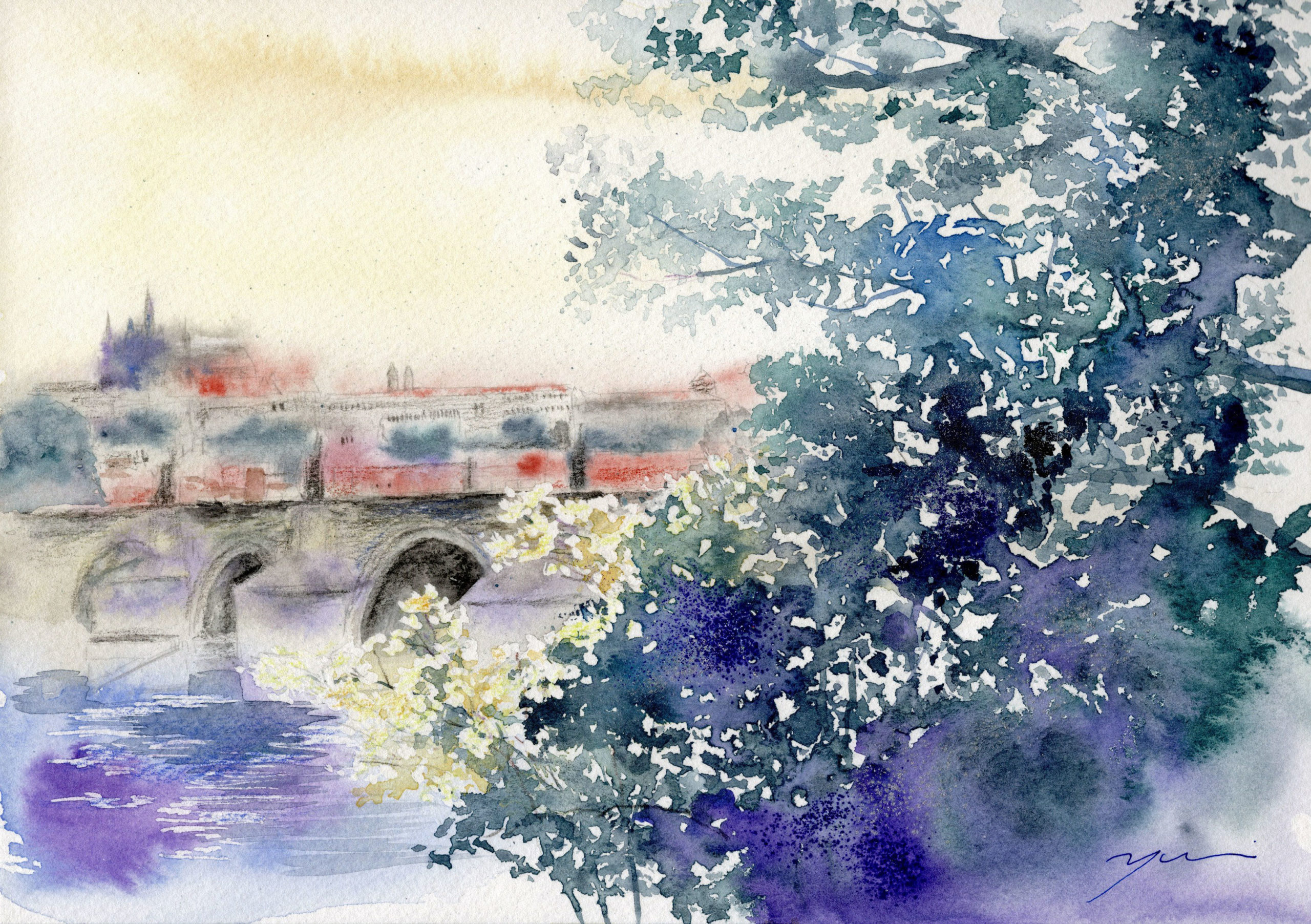 10月水彩色えんぴつ風景画コース「プラハ カレル橋」 | すい・さい
