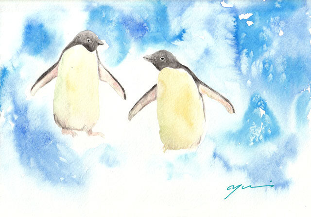 1月水彩色鉛筆教室「ペンギン」