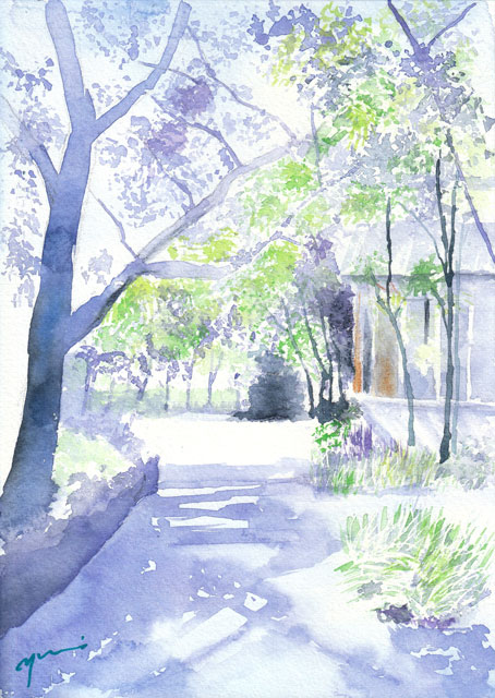 5月水彩色鉛筆教室 風景画コース「木陰」