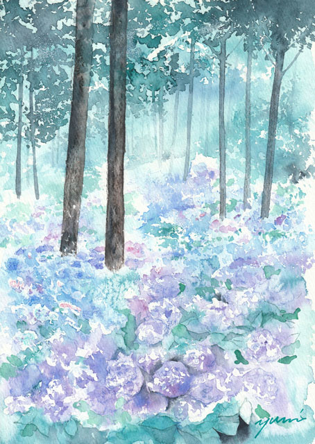 7月水彩色鉛筆 風景画コース「紫陽花」