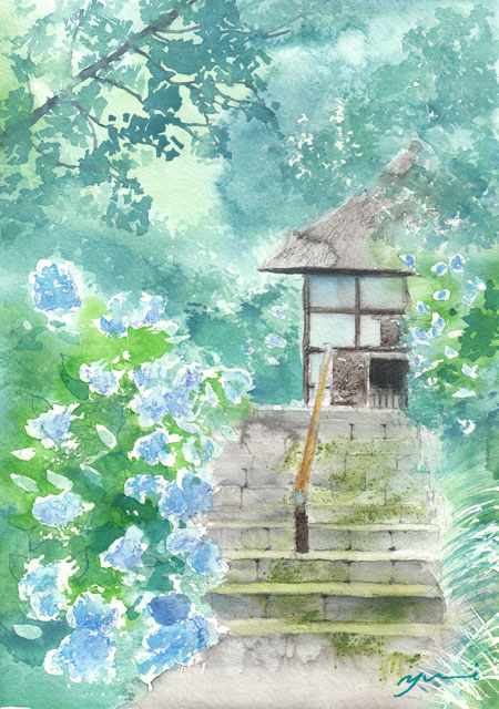 6月水彩色鉛筆教室 風景画コース「紫陽花寺」
