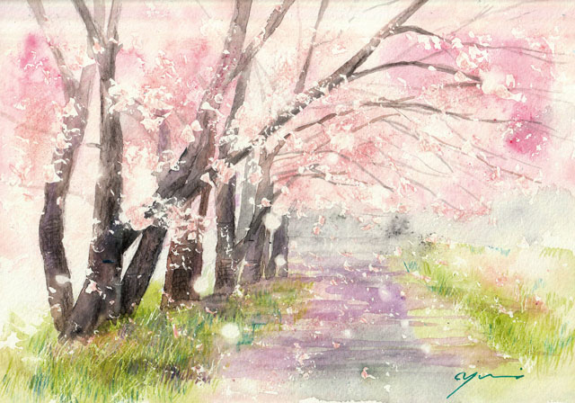 4月水彩色鉛筆教室「桜風」