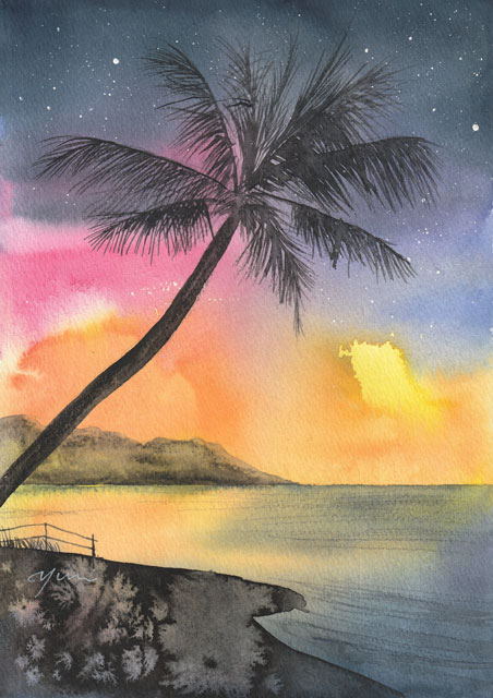 6月水彩色鉛筆教室 風景画コース「サンセットビーチ」
