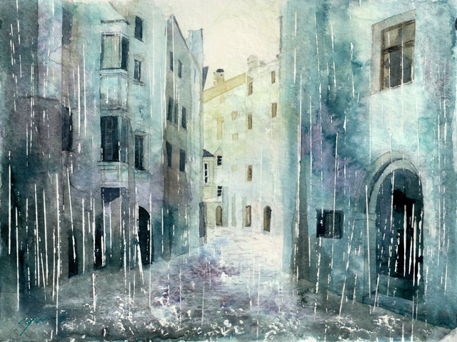 2月　透明水彩「雨の日」産経学園