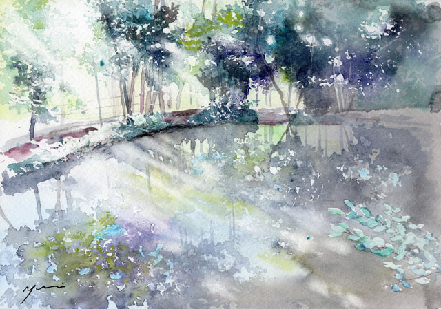 １月水彩色鉛筆風景画コース「水辺の輝き」
