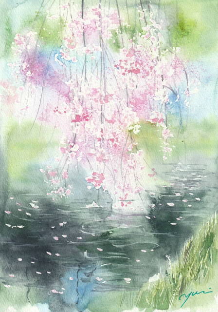 3月水彩色鉛筆 風景画コース「しだれ桜さく」