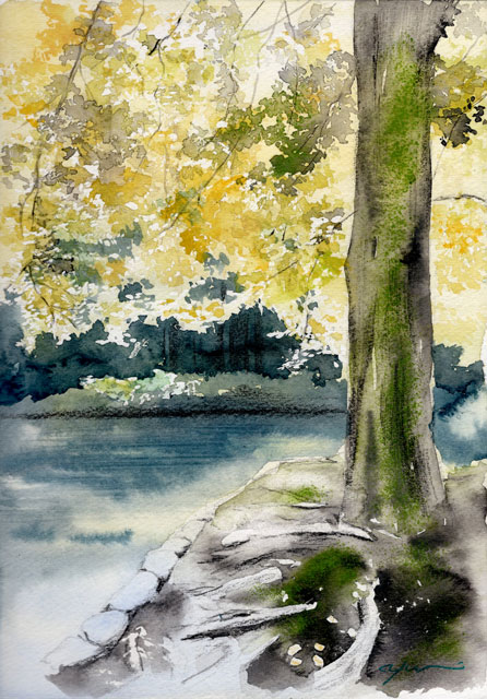 12月水彩色鉛筆 風景画コース「黄金色の公園」