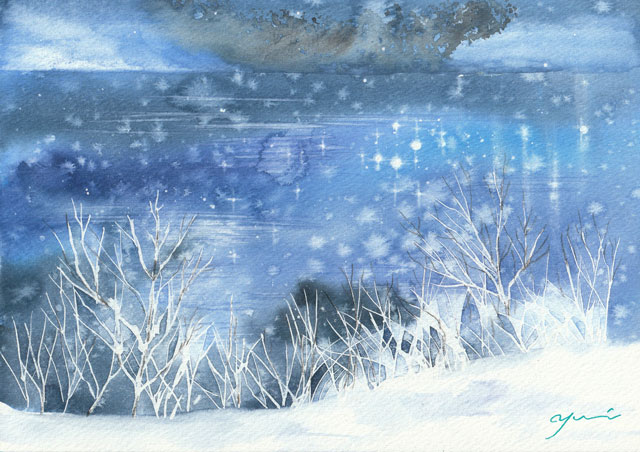 1月水彩色鉛筆 風景画コース「冬湖畔」