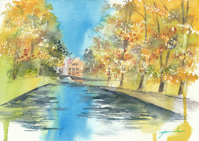 10月水彩色鉛筆 風景画コース「秋風ブリュージュ」