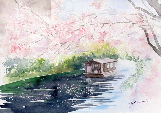 3月水彩色鉛筆 風景画コース 伏見桜 すい さい いろ Suisaiiro