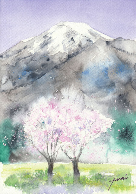 3月水彩色鉛筆 風景画コース「里山のさくら」
