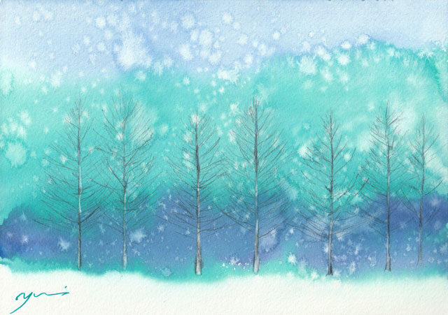 12月水彩色鉛筆教室「雪の道」