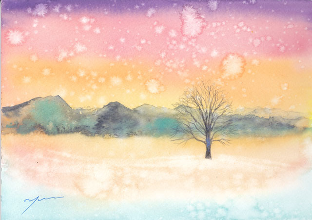 12月水彩色えんぴつ　風景画コース「雪の日」